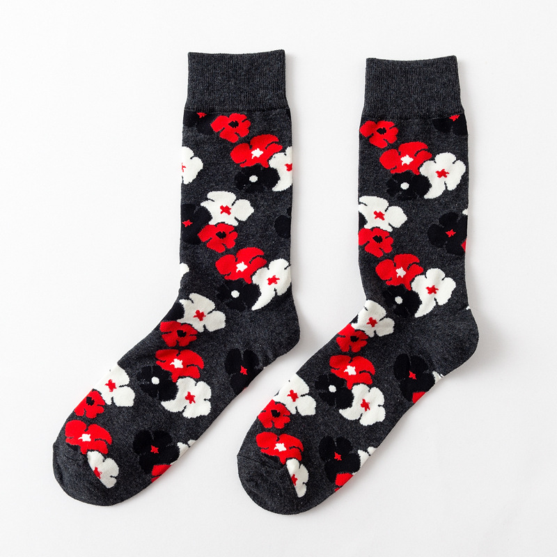 Cool estilo callejero de Harajuku Crazy Cartoon divertido mujeres Casual calcetines hombres cortos calcetines de hip hop hombres novedad feliz algodón colorido Socs: black flower 11