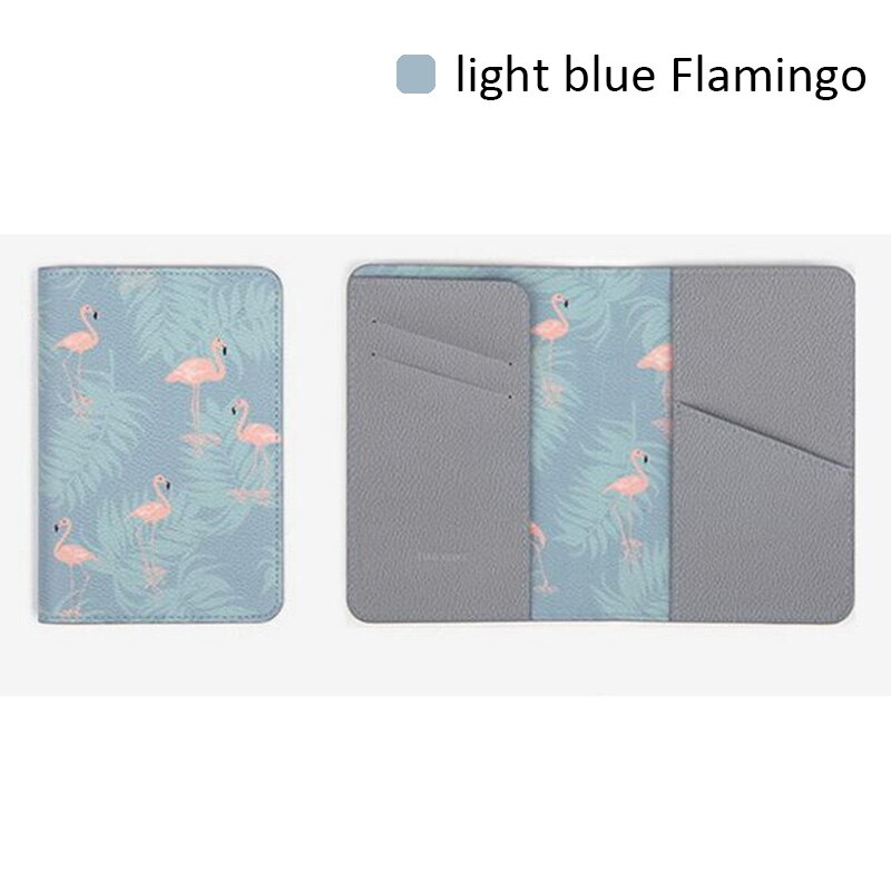 BONAMIE-funda de pasaporte con estampado de flamenco, patrón de animales, porta pasaporte de viaje, bolsas para billetes de avión, funda para tarjeta de identificación: Light Blue Flamingo