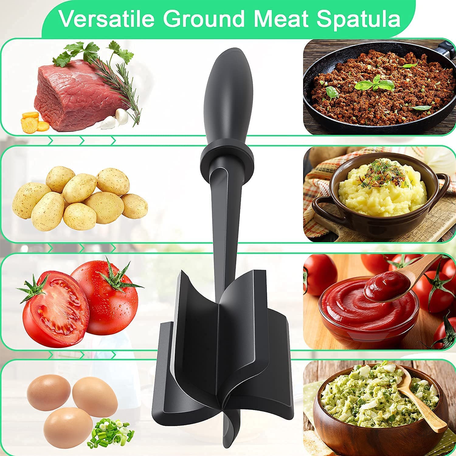 Meat Chopper Ground Beef Turkey Masher Heat Resistant Hamburger Meat Smasher Non Stick Mix Masher Tool Nylon Chopper Utensil