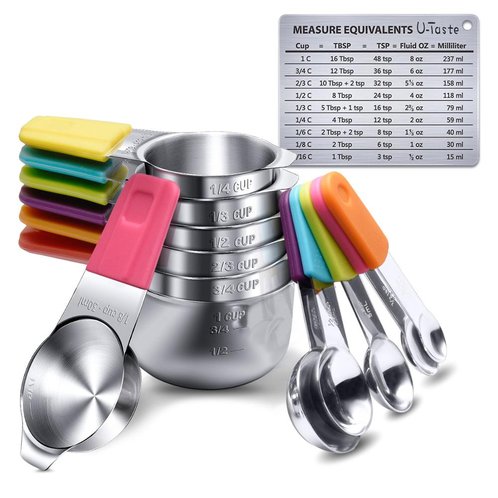 U-Taste 13PCS Measuring Spoons Stainless Steel Measuring Cups Kitchen Measuring Tools for Cake Baking Silicone Handle Magnetic: Default Title