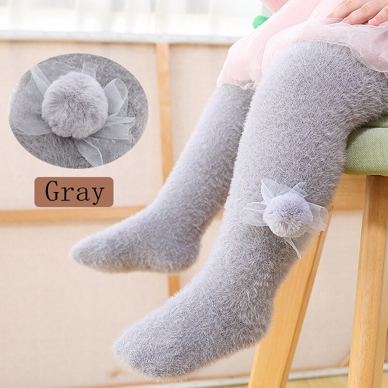 Kevät vauvan sukkahousut lasten tyttöjen sukat pehmustetut sukkahousut lapsille säärenlämmittimet pompom kukka tiukat vauvan likaiset värihousut: Harmaa / 95-105 cm korkeus