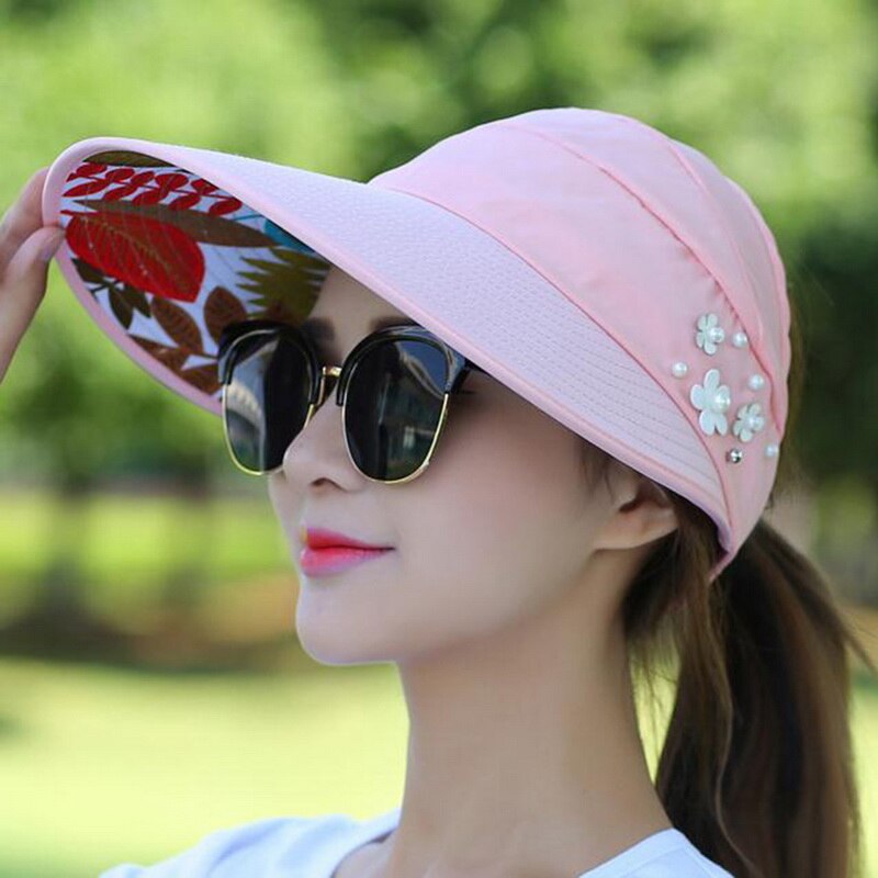 Dihope-sombreros para el sol y la playa para mujer, visera de perla empaquetable, sombrero con cabeza grande, gorro femenino de ala ancha, protección UV, novedad de verano: 4