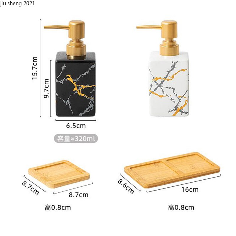 European Marble Pattern Ceramic Hand Soap Bottle Luxury Black and White Shampoo Shower Gel Dispenser Bottle Bathroom Accessories