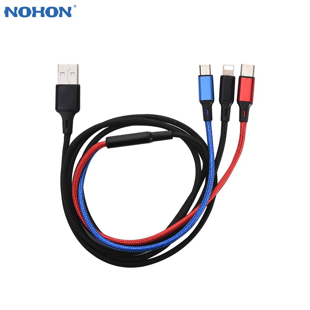 Nohon 3 em 1 cabo usb para iphone xs max xr relâmpago cabo do telefone móvel micro usb tipo c cabo de carregamento para xiaomi carregador cabo