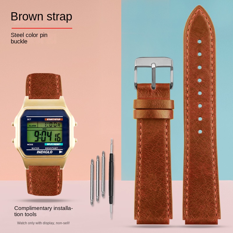 Para Casio pequeño cuadrado AE-1200WH AE1300 AQ-S810W A158 169 W-215/W-S200H SGW-300H correa de cuero pulsera Vintage 18mm TIMEX T80: Beige