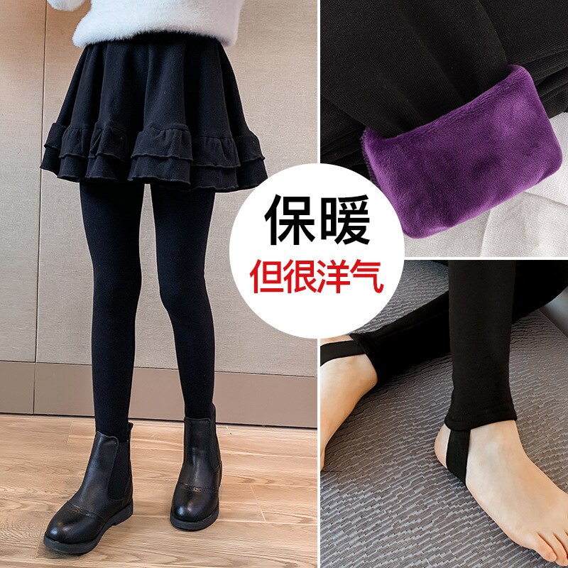 Meisje Pantskirt Zachte Elastische Taille Katoen Kids Winter Dikke Leggings Balck Grey Meisjes Nep Twee Stukken Rok Skinny Broek 4-13Yrs