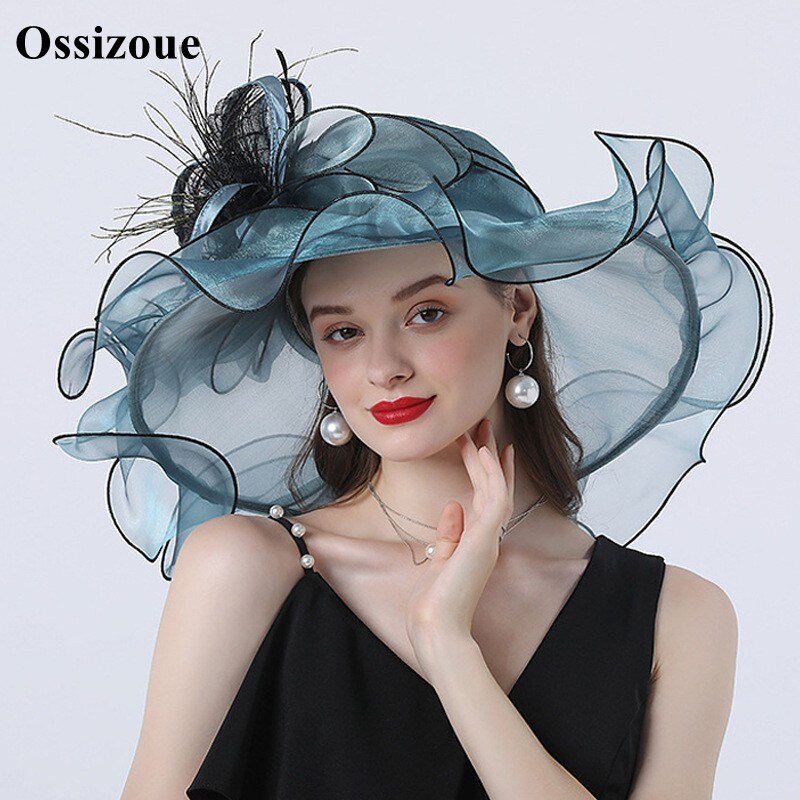 Sage Green Wedding Bridal Sun Hat Flower Bride Hats Foldable Eaves Sandy Beach Blue Summer Formal Pink Hat: turquoise