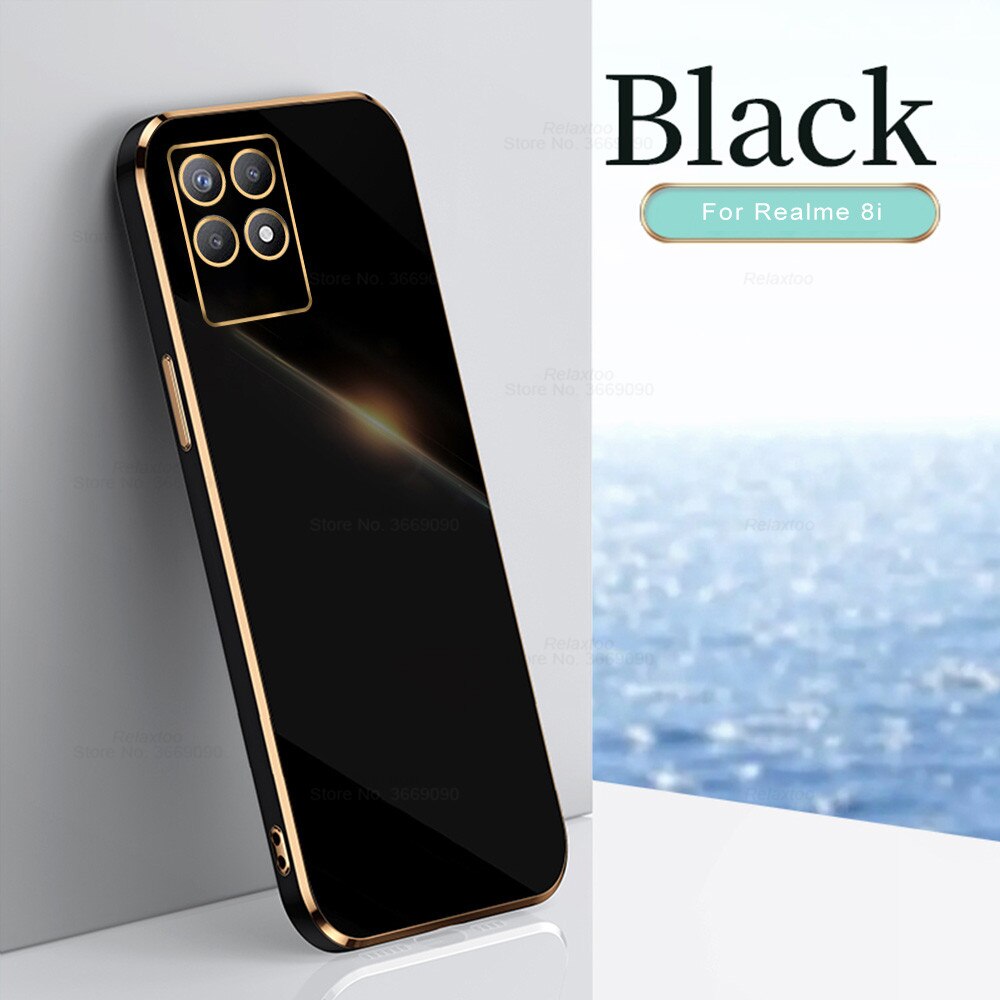 Voor Realme 8i Case Plating Vierkante Frame Soft Silicon Cover Voor Oppo Realme 8i Realmi Rijk 8 Ik I8 Realme8i bescherming Back Shell: For ipoo 77 / black