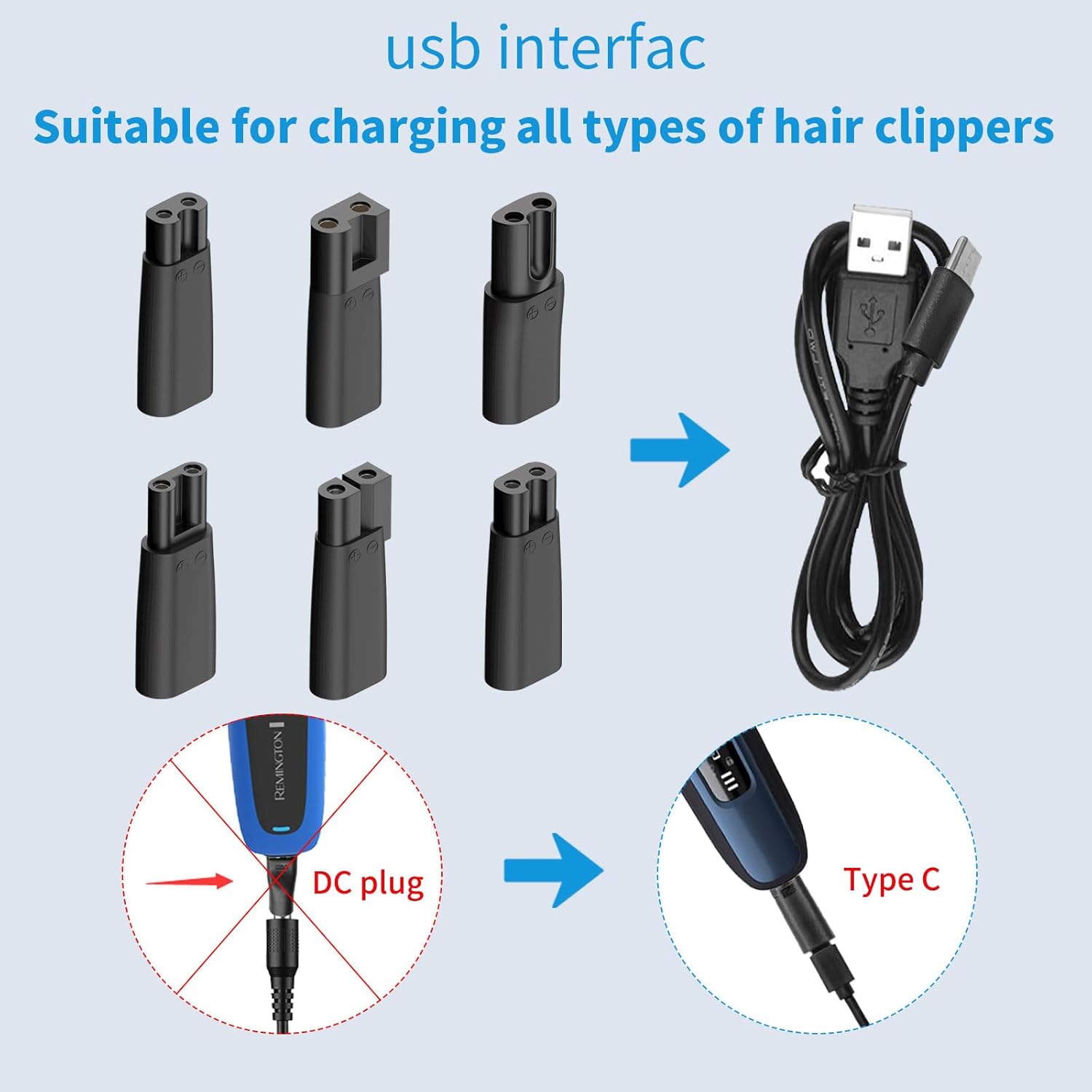 Electric Shaver Power Cord 5V USB Replacement Charger Cable for Electric Hair Clippers, Beard Trimmers, Shavers, Beauty Instrume