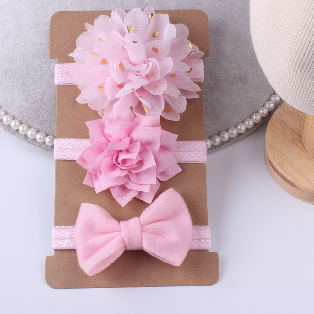 Conjunto de Diadema con lazo para bebé y niña, Bandage para la cabeza con lazo, diadema de flores para el pelo, accesorios de ropa infantil, 3 piezas