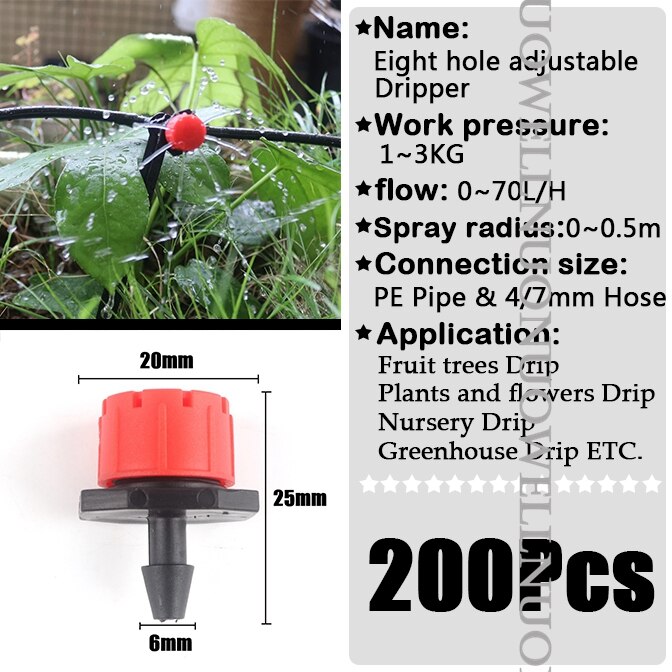 10 ~ 300Stck Einstellbare Gargen Tropf Bewässerung Tropf H PP Kunststoff 8 Löcher Strahler Anti-Verstopfen terrasse Bewässerung Sprinkler: rot 200Stck