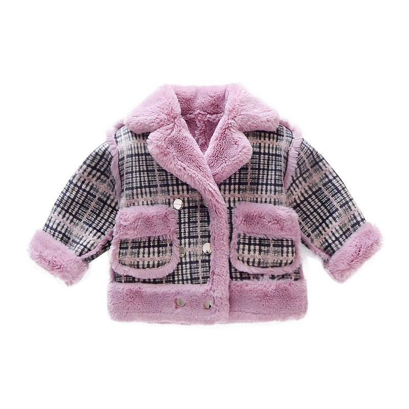 Flickor vinter rutig kappa baby sammet prinsessa förtjockad koreansk stil lapel jacka