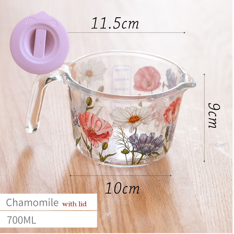 retro Blume Messbecher mit Deckel Glas Milch Saft Tasse mit Skala Messgläser Haushalt Küche Spielereien Backen Kochen Werkzeug: Orange