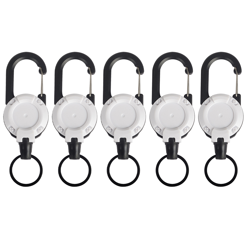 LLavero elástico para exteriores, cuerda de alambre de acero antirrobo, hebilla fácil de tirar, cuerda elástica, movimiento retráctil, antipérdida: Blanco