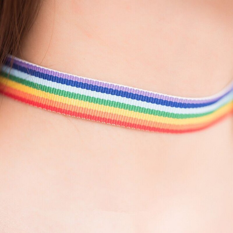 Collier ras du cou arc-en-ciel avec ruban en dentelle, avec pendentif, bijoux neutre pour hommes et femmes