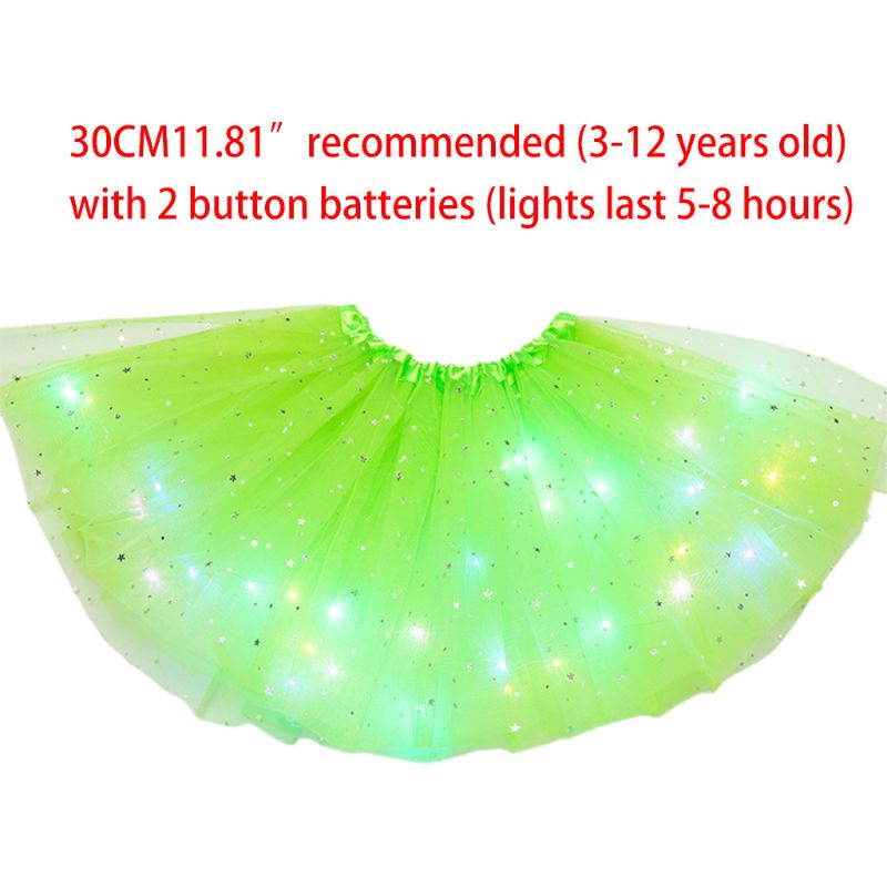 Falda con lentejuelas y estrellas brillantes para niñas, tutú de baile y Ballet con luces LED, Vestido corto de tul en capas de colores neón para escenario y