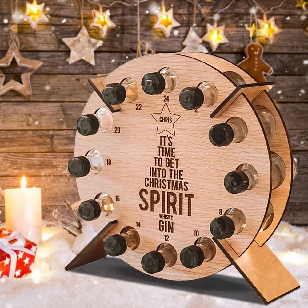 Árbol de Navidad de madera, Calendario de Adviento, estante para botella de vino, cuenta atrás de 24 días, soporte para botella de cerveza, decoraciones navideñas para el hogar