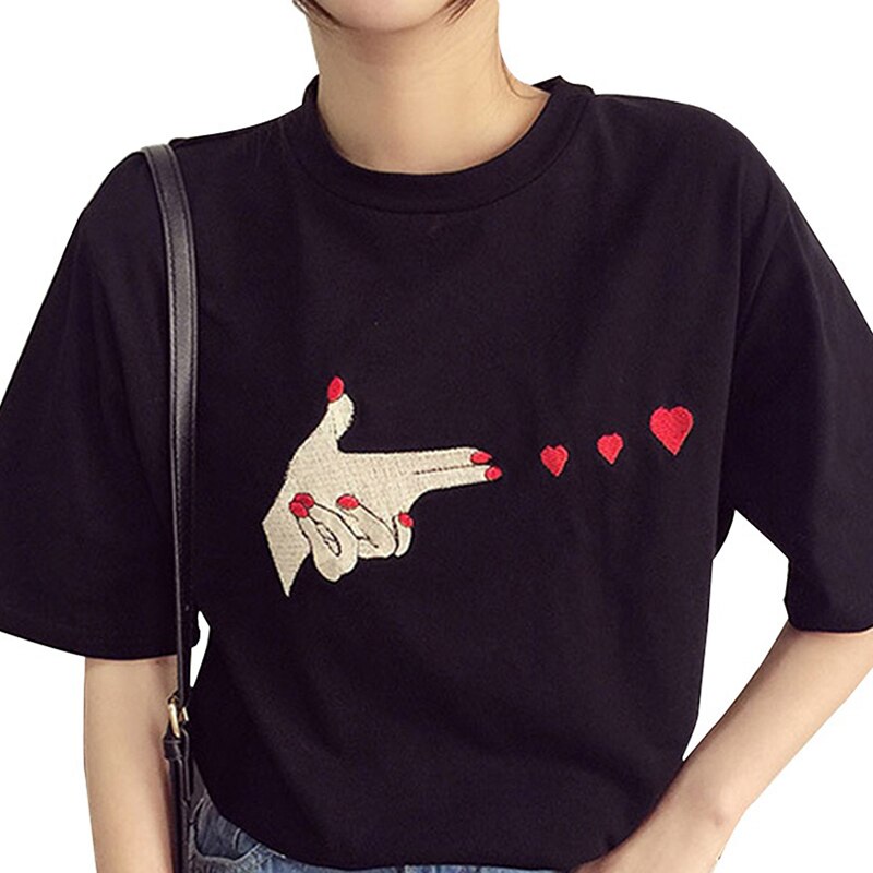 Kvinder sports skjorte finger hjerte fitness t-shirts sommer toppe t-shirts korte ærmer o-hals løbetræning træning øvelse t-shirt: Xl / Sort