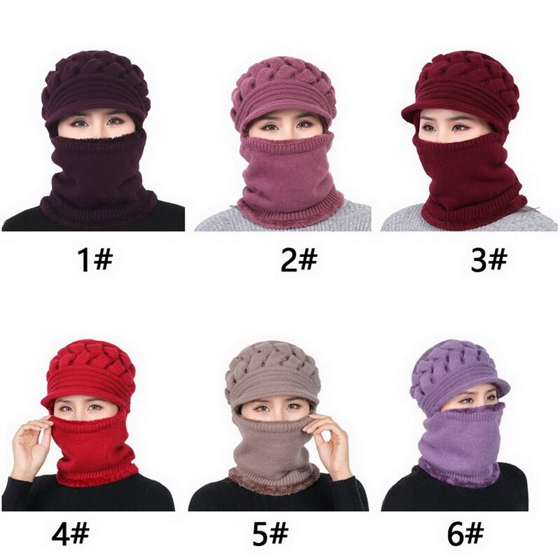 Dames winter warme wollen muts met dikke bib masker en gehoorbescherming muts dames warme gebreide wollen muts stofdichte fietsmutsen