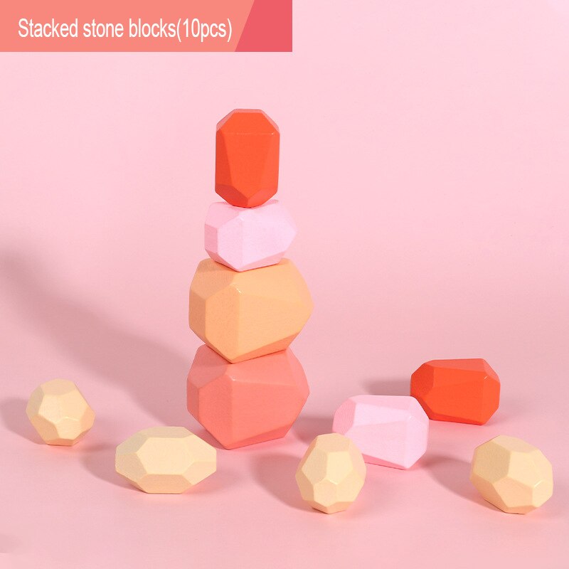 Houten Bouwsteen Gekleurde Steen Educatief Speelgoed Nordic Stijl Stapelen Spel Regenboog Steen Baby Speelgoed: Roze