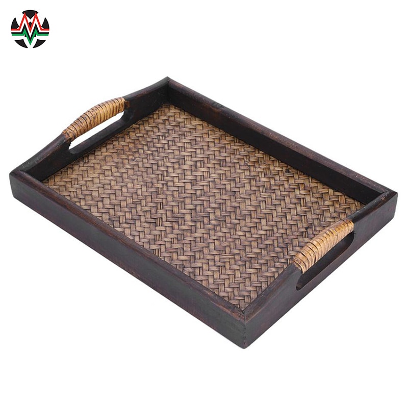 Multi-Functionele Houten Dienbladen Met Handvat Rechthoek Handgemaakte Rotan Bamboe Thee/Olie Trays Dessert/Koffie/vruchten Plaat 30.