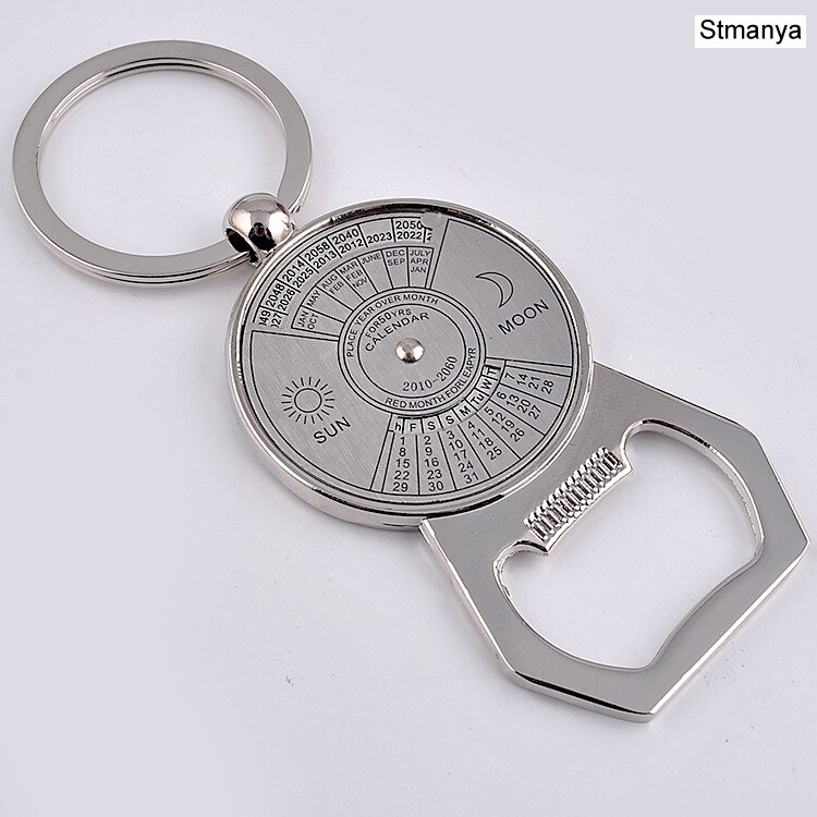 50 Jaar Super Perpetual Calendar Sleutelhanger Flesopener Ringen Astrologie Sleutelhanger Party Sleutelhouder Sieraden: Silver1