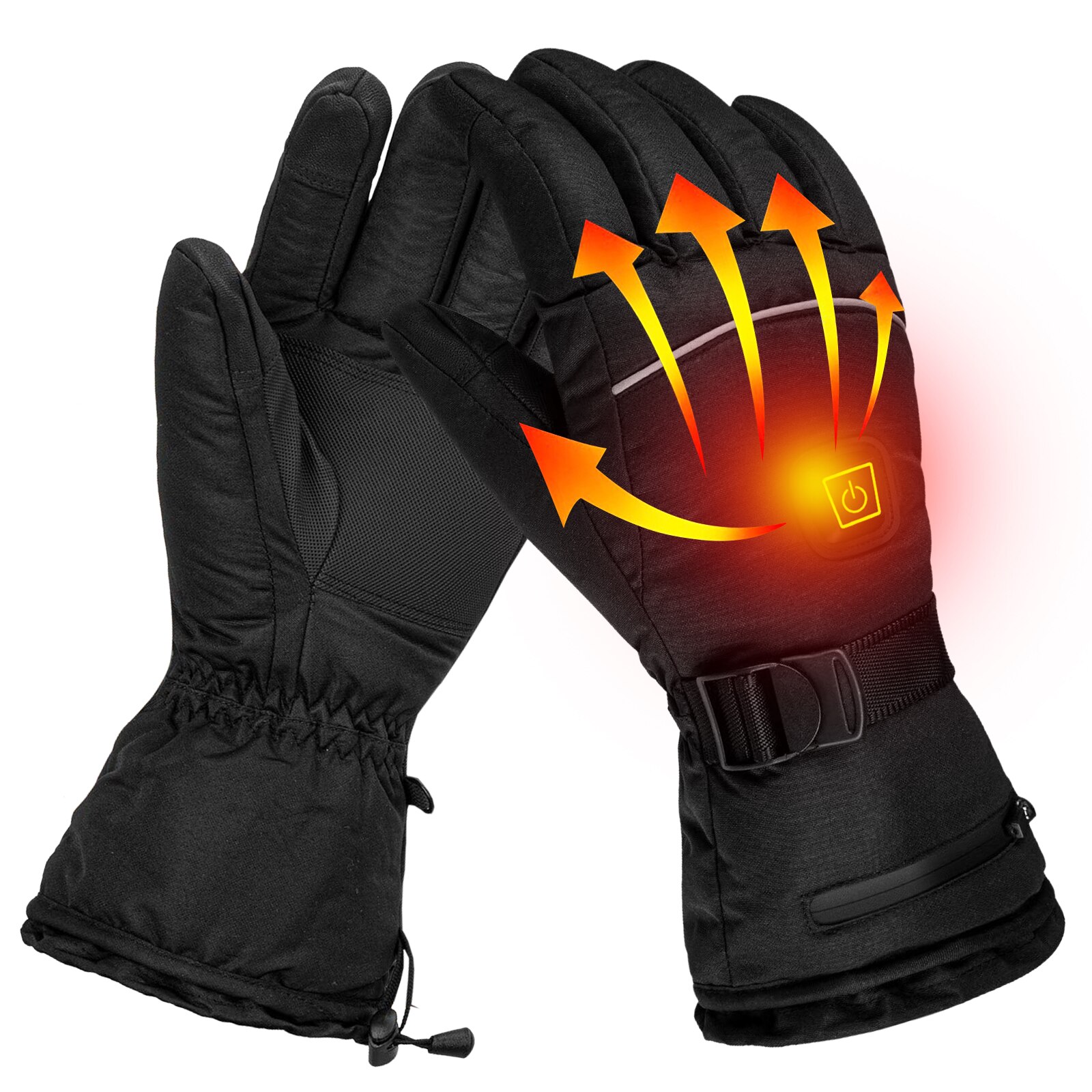 Opvarmede handsker til mænd kvinder elektriske vinter termiske berøringsskærm opvarmningshandsker til cykling vandring ski snowboardhandsker: Sort / Xl