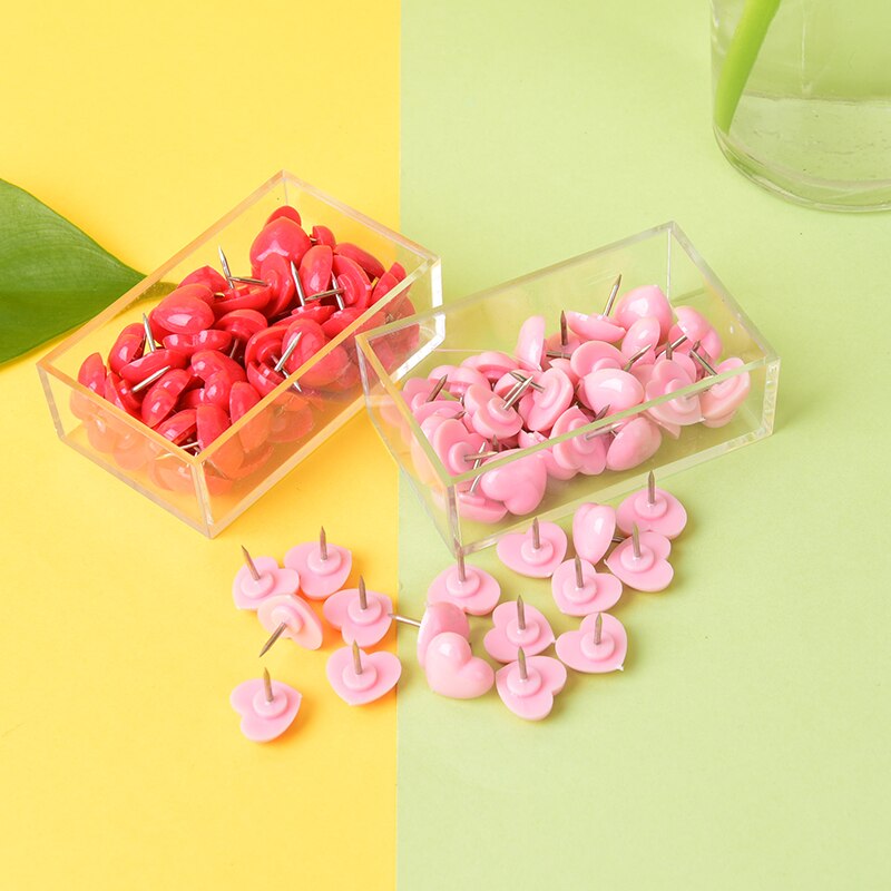 50 Pcs/set Romantic Heart-shaped Pushpin Cute Pink Push Pins Thumbtack Office School Supplies Accessories