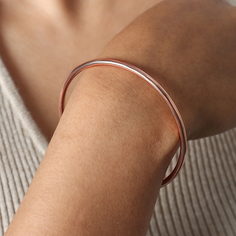 Pulsera redonda Simple de acero inoxidable para mujer, Color oro rosa, plata, 5 tamaños, brazalete chapado en oro de , joyería al por mayor: 54-56mm / COLOR ORO ROSADO
