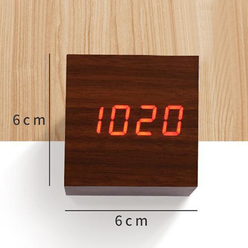 Led Digitale Houten Geluid Controle Vierkante Snooze Functie Usb/Aaa Elektronische Tafel Wekker Duurzaam Retro Glow Klok