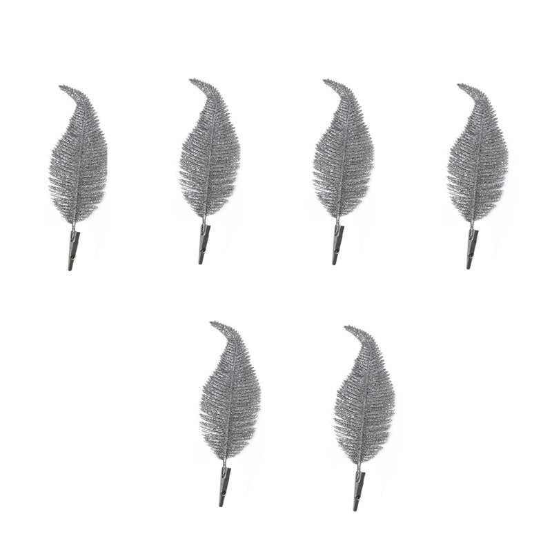 6 stücke funkeln Feder Clip Baum Blatt Schellen Weihnachten Baum Blätter Ornament Dekor 2022 Neue: Silber-