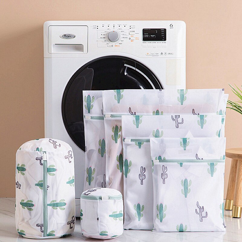 6 Maten Polyester Mesh Wassen Waszak Voor Kleding Ondergoed Huishoudelijke Beschermd Lingerie Beha Waszak Cactus Afdrukken Zakken
