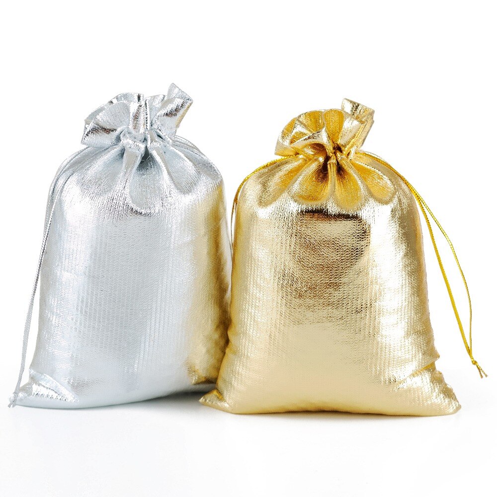 50Pcs/lot 7x9 9x12cm 10x15 13x18cm Golden And Silver drawstring Wedding bags Jewelry Packing bag Drawstring Velvet Bag