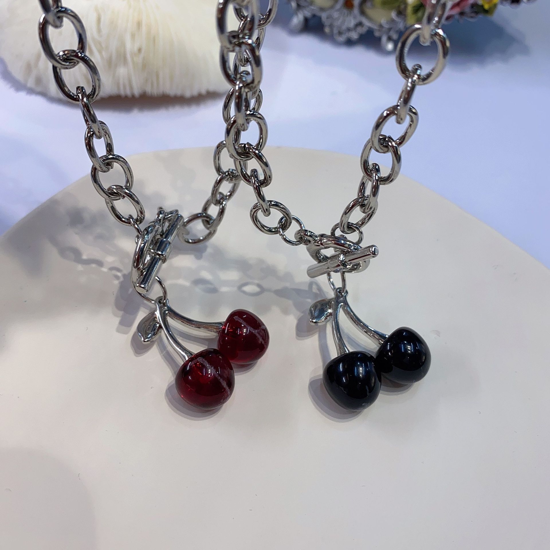 KMVEXO Gothic Sweet Cherry Pendant Necklaces Clavicle Chain Chokers For Women Girls Punk Summer Necklace Party Jewelry