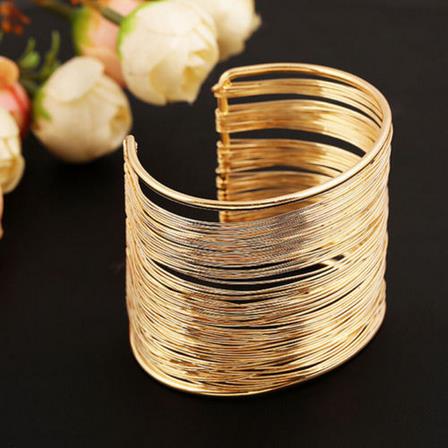 Punk Multilayer Strings Armband Zinklegering Draad Opening Manchet Bangle Voor Vrouwen Glinsterende Wrap Armband