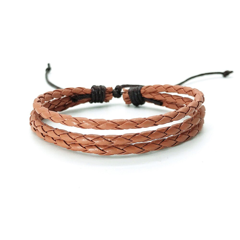 Bracelets 3 couches en cuir noir et marron pour hommes et femmes, nouvelle , Bracelet à breloques, corde tressée tissée à la main, , 2022: LB0002-8
