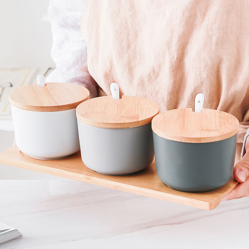 Kitchen Ceramic Spice Rack Salt Shaker And Pepper Shaker Jars For Spices With Cover Storage Bottle Box Holder Cooking Tools