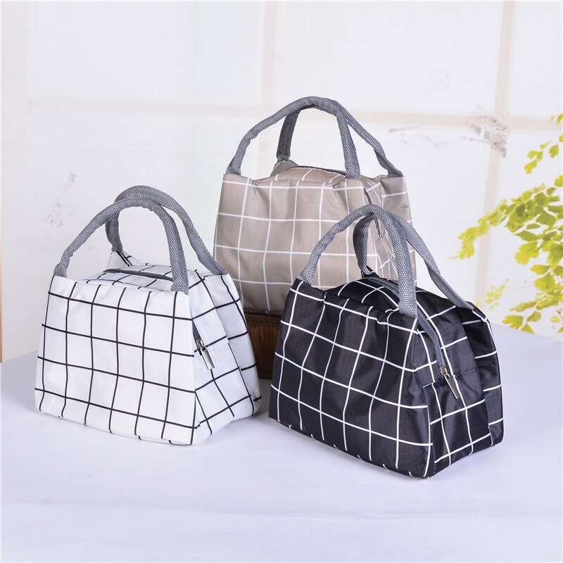 Plaid Print Waterproof Insulation Picnic Lunch Bags Unisex Kids Thickened Aluminum Foil Ice Pack School Food Storage Handbag
