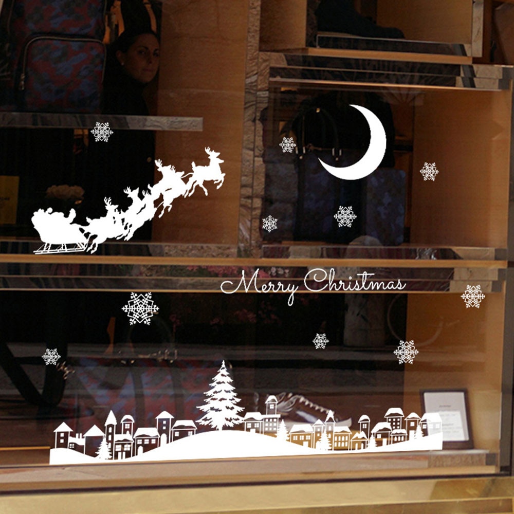 Adorable muñeco de nieve de Navidad restaurante centro comercial decoración nieve para ventana adhesivos removibles para pared de decoración de pared #50
