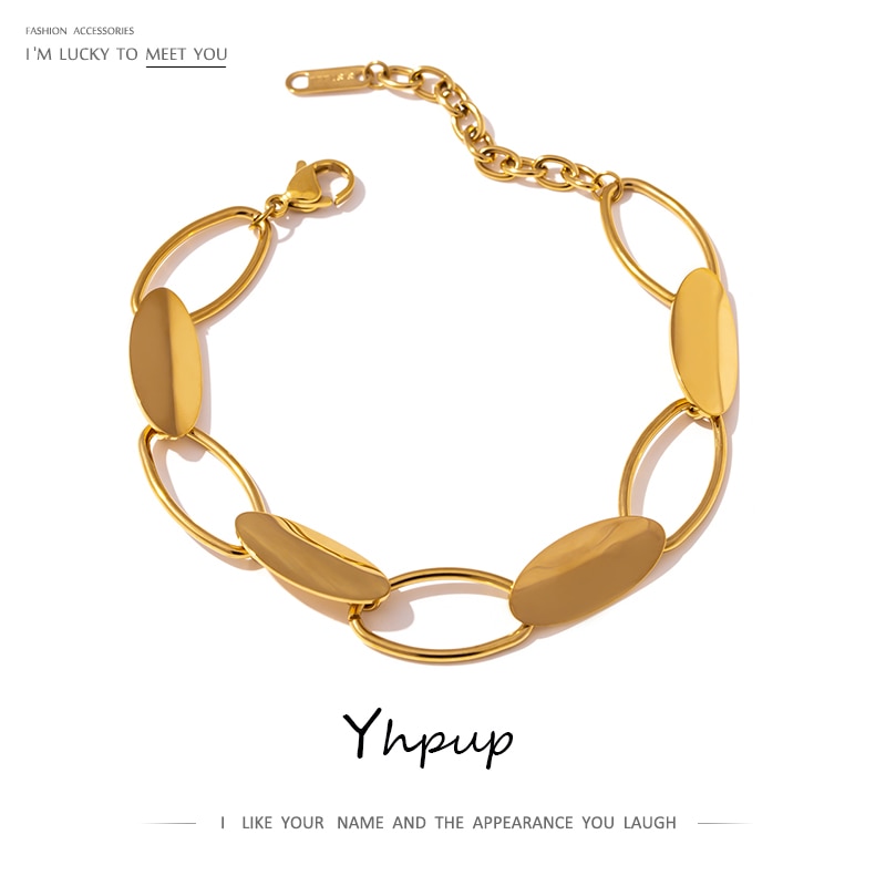 Pulsera Yhpup de acero inoxidable para mujer, joyería de Color dorado, único y , para verano, con estilo, geométrico, para mujer