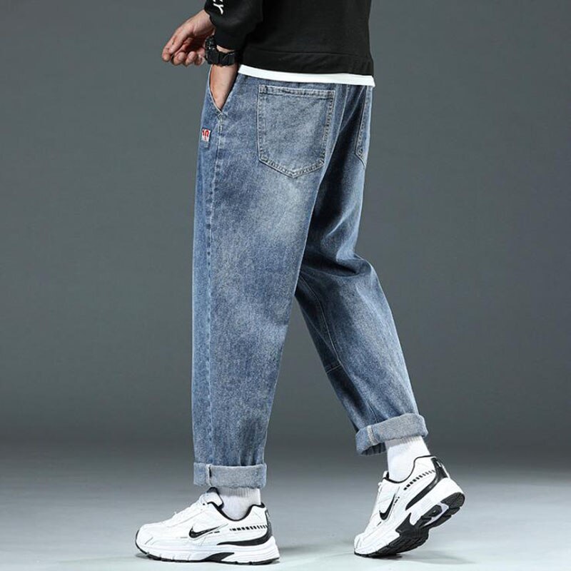 Men Korean Fashoins Harem Pants Jeans Hombre Straight Harajuku Baggy Denim Trousers Men Jeans Loose Plus Size 48