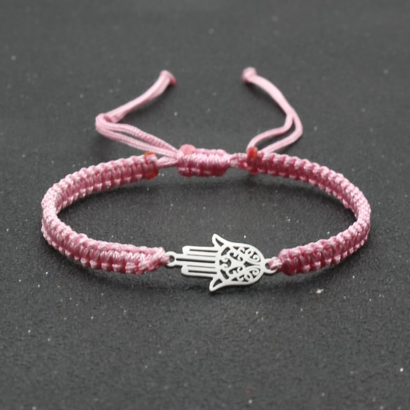 handgefertigt Geflochtene rot Gewinde Seil Armbinde Edelstahl Fatima Hand Charme Armbänder für Frauen Männer Paare Freundschaft Schmuck: Rosa