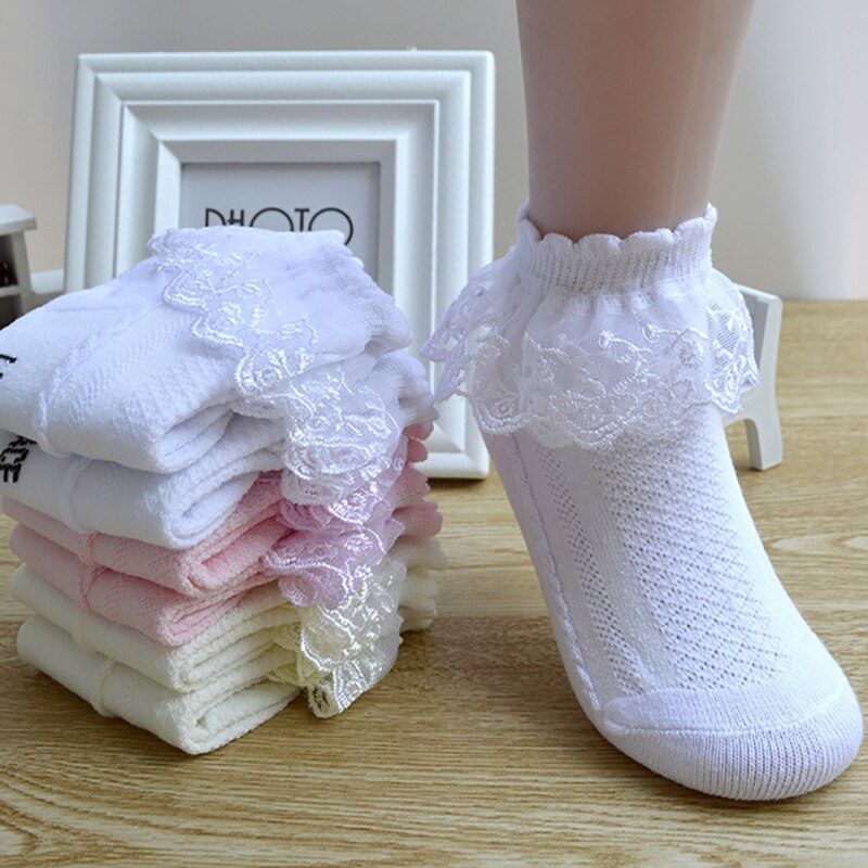 USHINE Love06 Breathable Cotton Lace Ruffle Princess Mesh Socks Baby Ankle Short Sock White Pink Yellow Baby Girls Kids Toddler