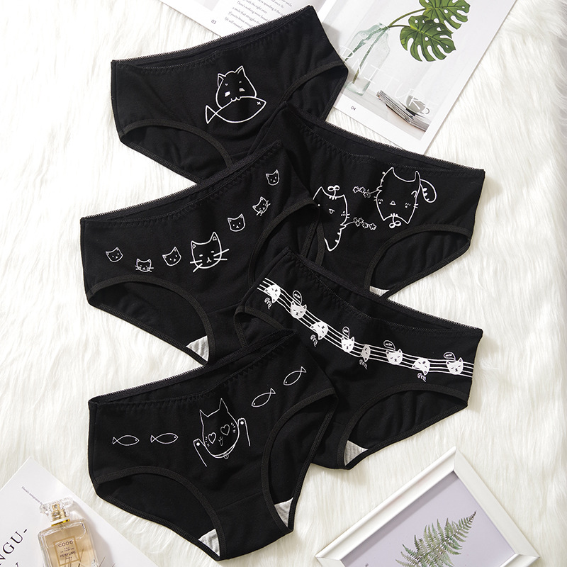 Calcinha com desenhos de animais fofos para mulher, roupa interior respirável de algodão macio plus size, lingerie sexy calcinha feminina