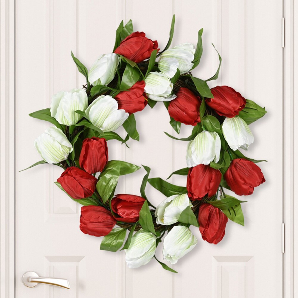 Spring and Summer Simulation Garland Porch Yard Wedding Wreath Tulip Forest Home Front Door Wall Rattan Circle Garlands Decor