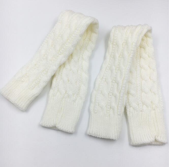 Hampa blommor fingerfria stickade långa handskar kvinnor kvinnliga varma vinter guantes mujer ull armvärmare: Vit