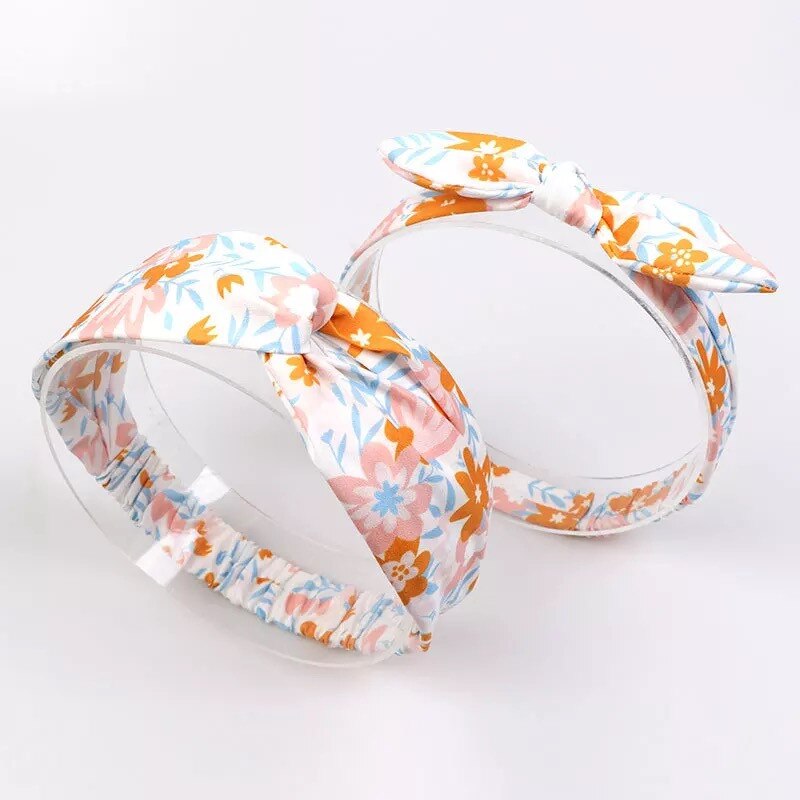 MIXIU 2pcs Mom And Baby Headbands Rabbit Ears Elastic Hair Bands Bow Print Hairbands Parent-child Hair Accessories Kids: 4