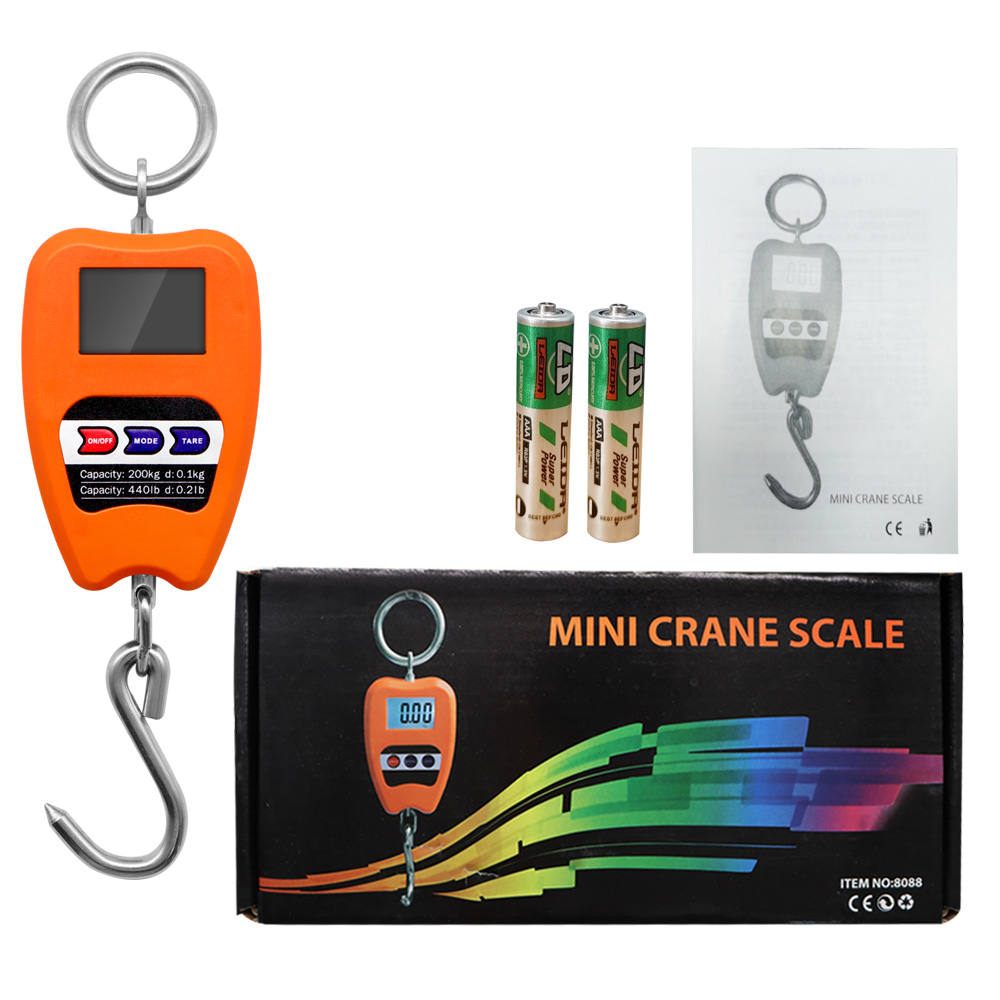 Crane Lifting Scale 200kg/50g Portable Digital Stainless Steel Gram Electric Heavy Duty Steelyard Hook Scale,Kitchen Weight Tool