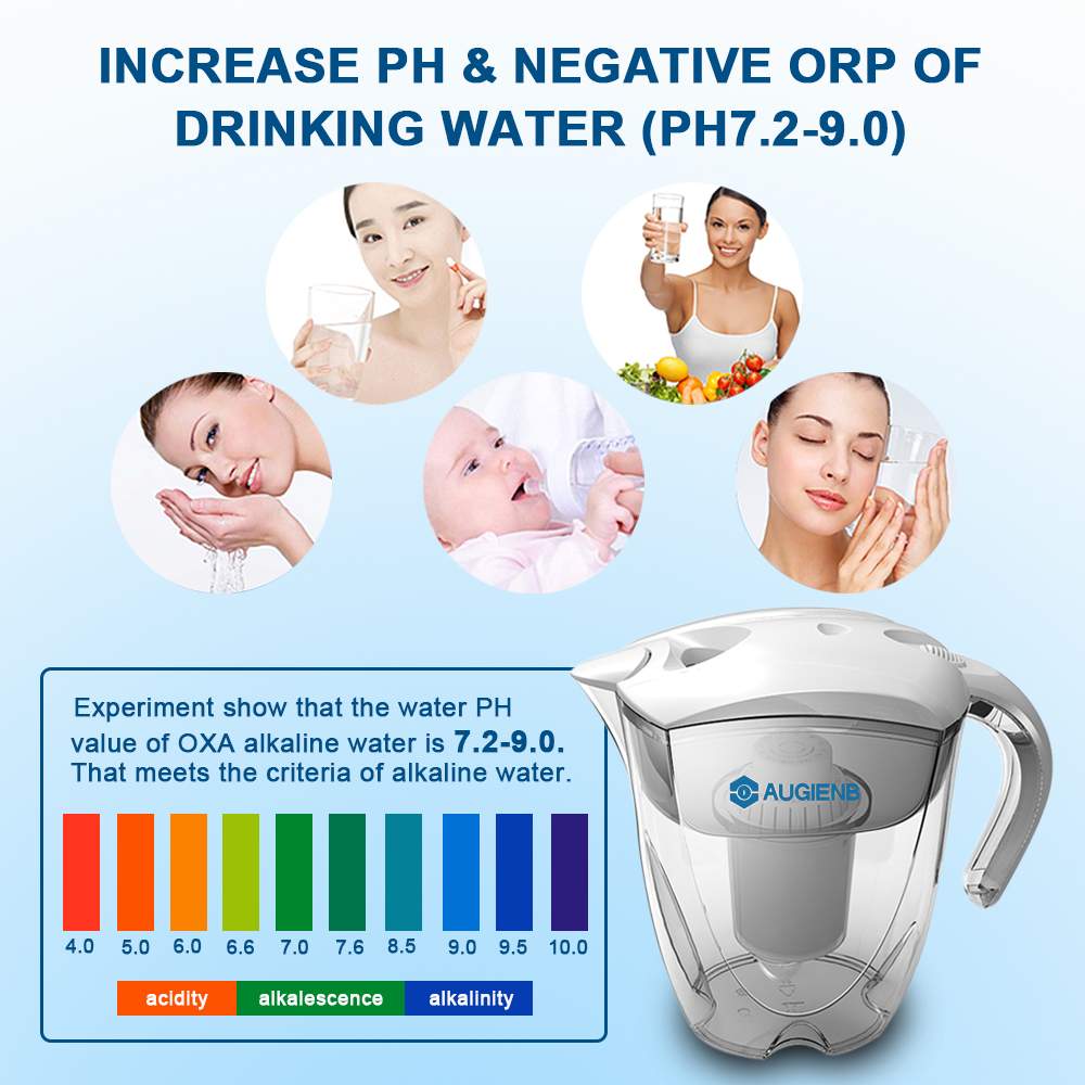 AUGIENB, jarra de agua alcalina, ionizador, filtros de larga duración, sistema purificador de filtro de agua, sistema de filtración, alcalino de alto pH, 3.5L