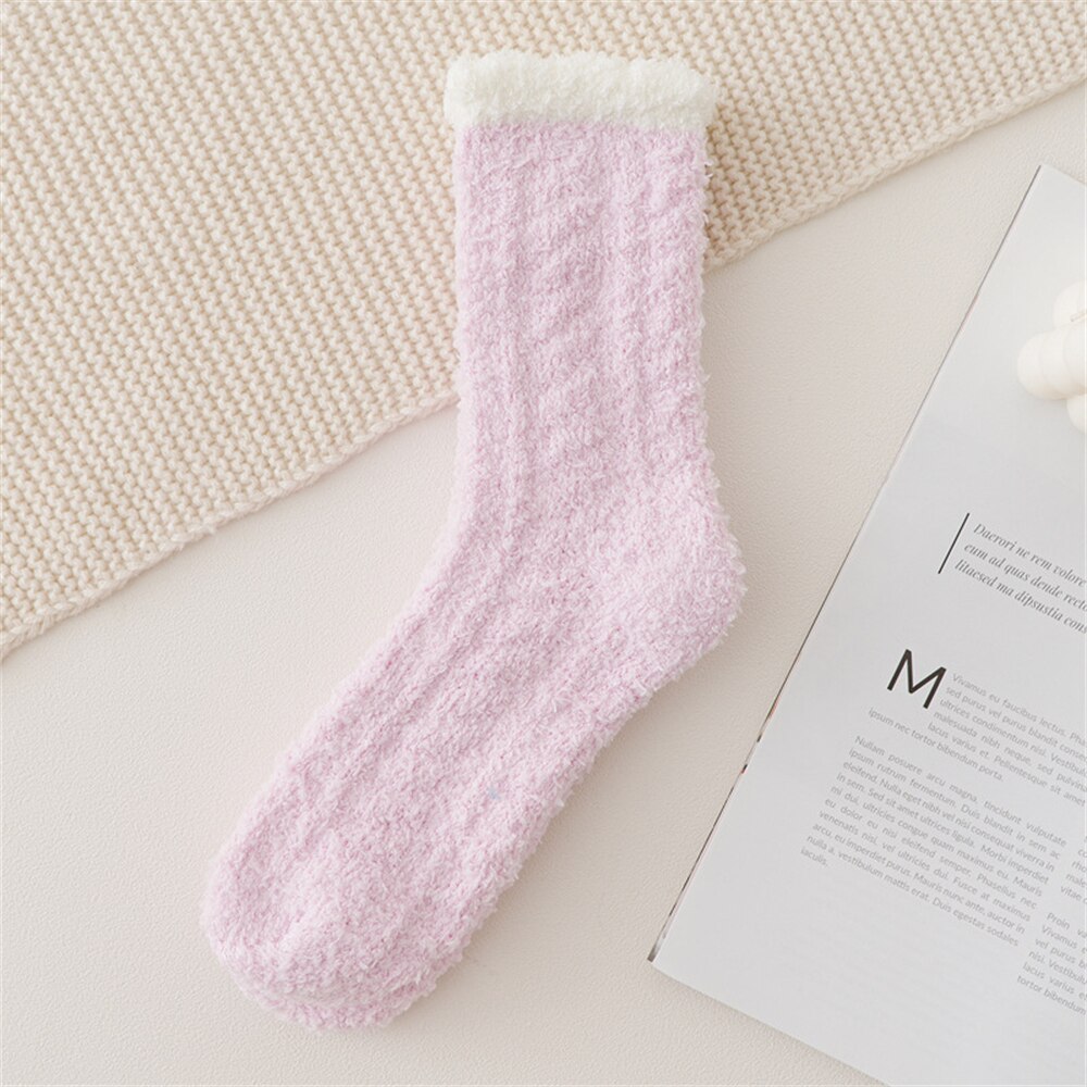 Chaussettes courtes thermiques en molleton de corail pour femmes, chaussettes molletonnées, bottines d&#39;intérieur épaisses, pour filles, hiver: Purple